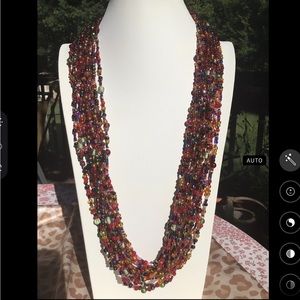 Vintage Joan Rivers Red Purple Green Czech Seed Bead Necklace